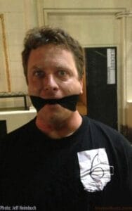 Me, seconds after exiting Blackout: Elements. That is a gag that was put on me during the course of the experience.